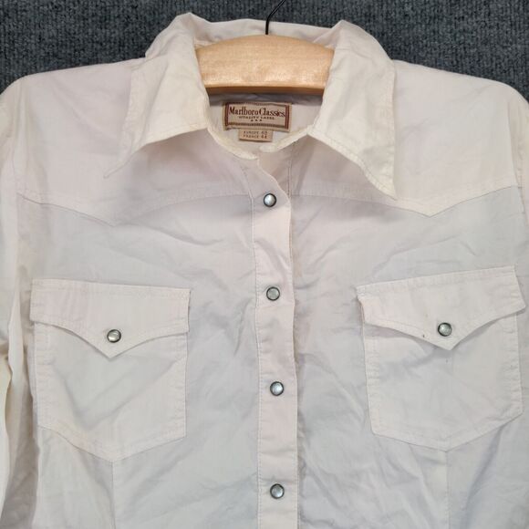 Marlboro Classics Pearl Snap Shirt Mens M Long Sleeve White Chest Pockets - Picture 3 of 13